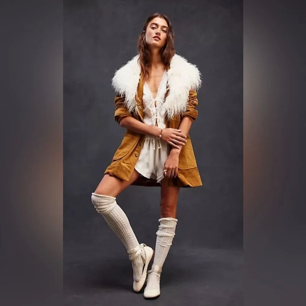 Free People Lady LaneโFaux Fur Collar Jacket Size Small